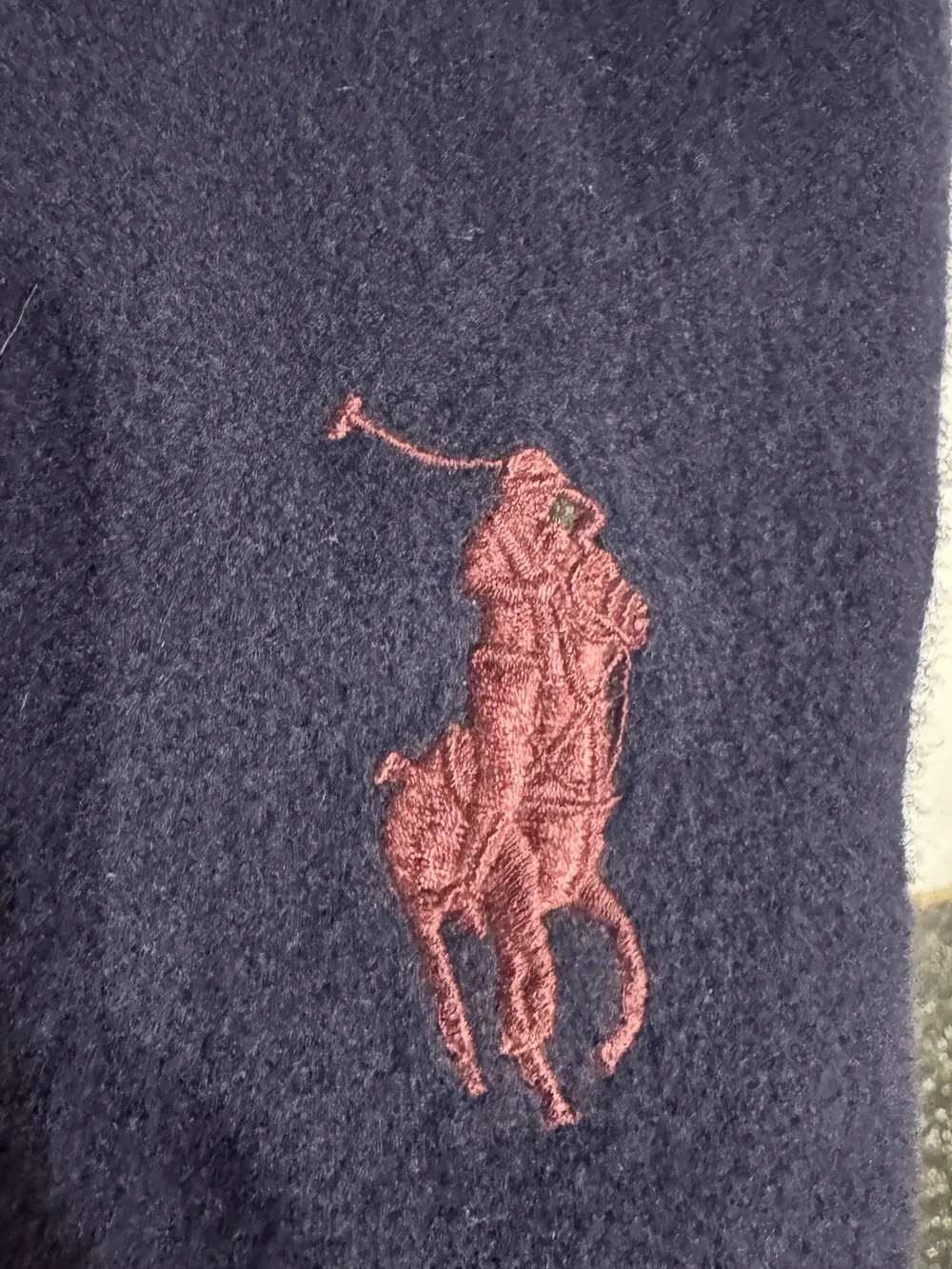 Ralph Lauren Dark Navy Wool Scarf with Embroidered Pony